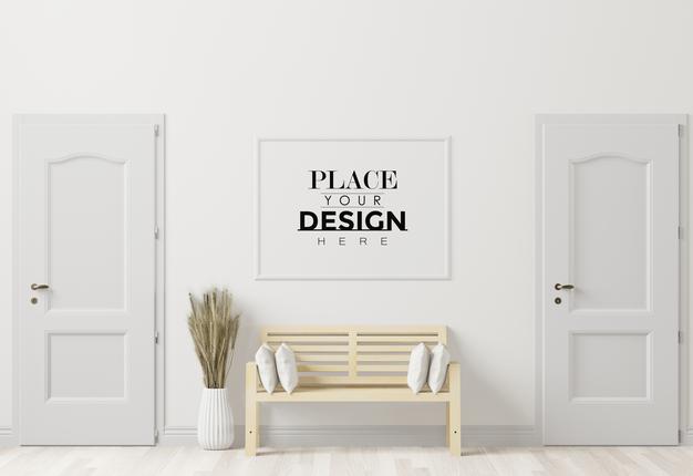 Free Poster Frame In Living Room Psd Mockup Psd