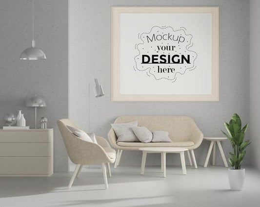 Free Poster Frame In Living Room Psd Mockup Psd