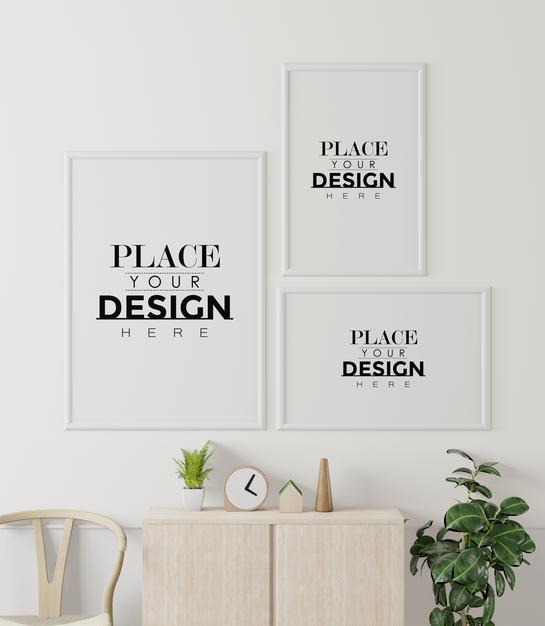 Free Poster Frame In Living Room Psd Mockup Psd