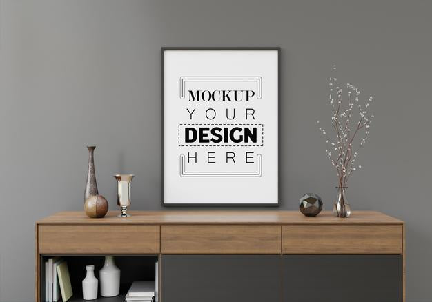 Free Poster Frame In Living Room Psd Mockup Psd