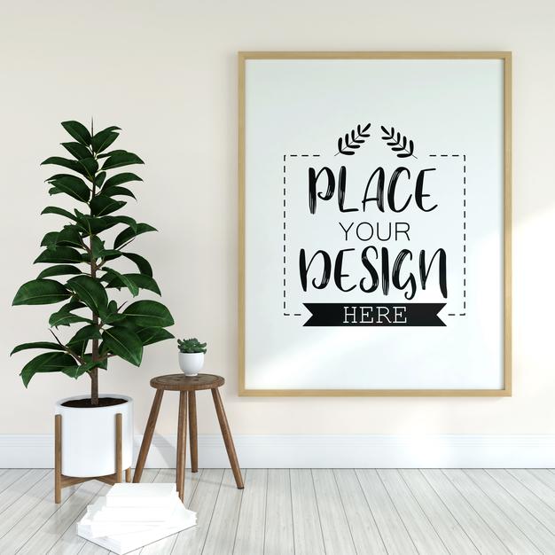 Free Poster Frame In Living Room Psd Mockup Psd