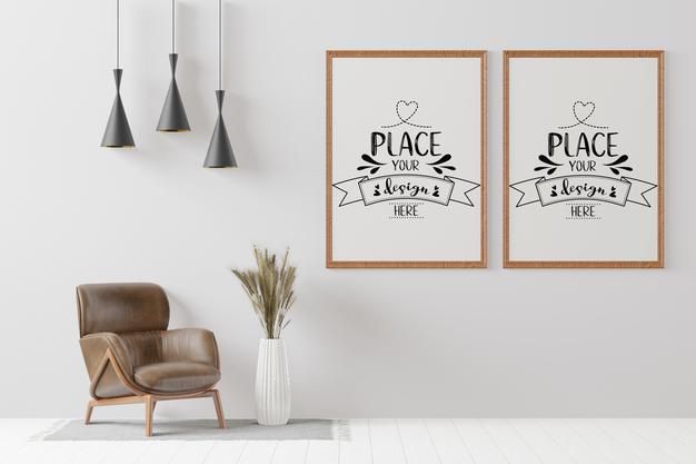 Free Poster Frame In Living Room Psd Mockup Psd