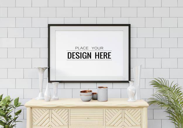 Free Poster Frame In Living Room Psd Mockup Psd