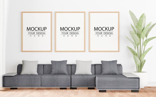 Free Poster Frame In Living Room Psd Mockup Psd