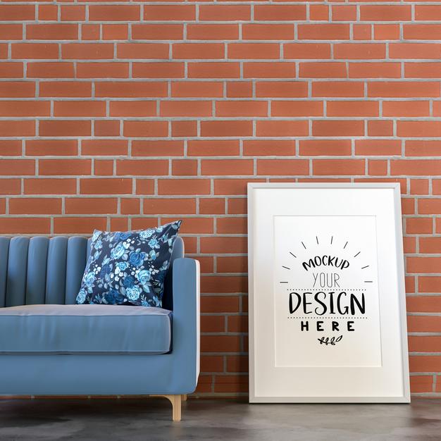 Free Poster Frame In Living Room Psd Mockup Psd