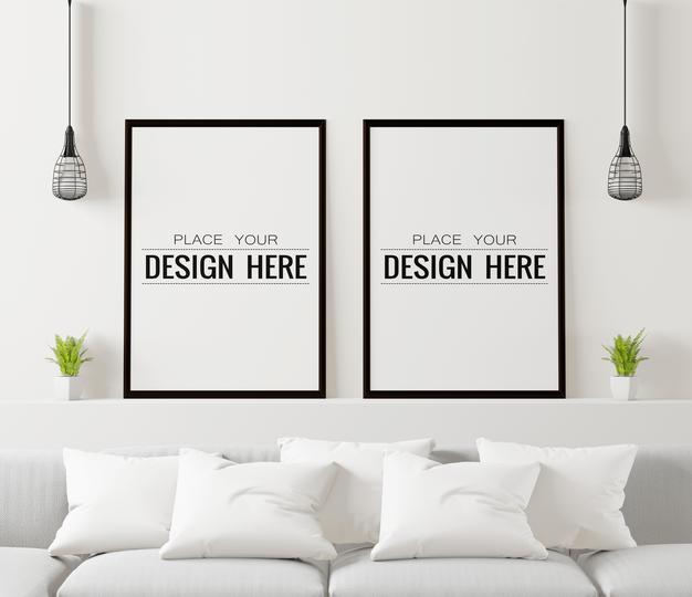 Free Poster Frame In Living Room Psd Mockup Psd