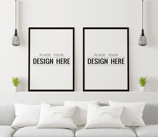 Free Poster Frame In Living Room Psd Mockup Psd