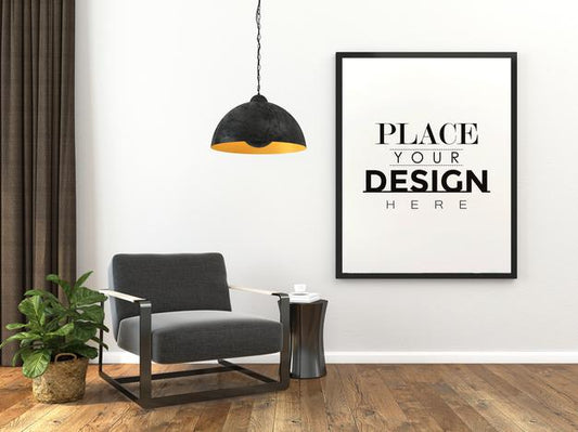 Free Poster Frame In Living Room Psd Mockup Psd