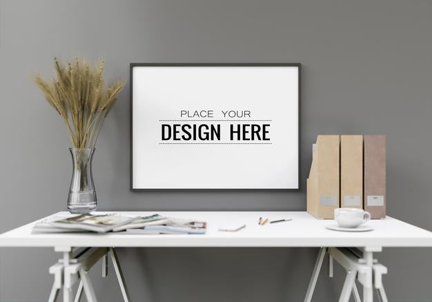 Free Poster Frame In Living Room Psd Mockup Psd