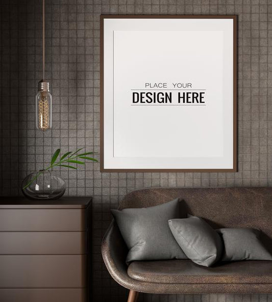 Free Poster Frame In Living Room Psd Mockup Psd