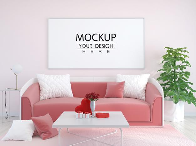 Free Poster Frame In Living Room Psd Mockup Psd