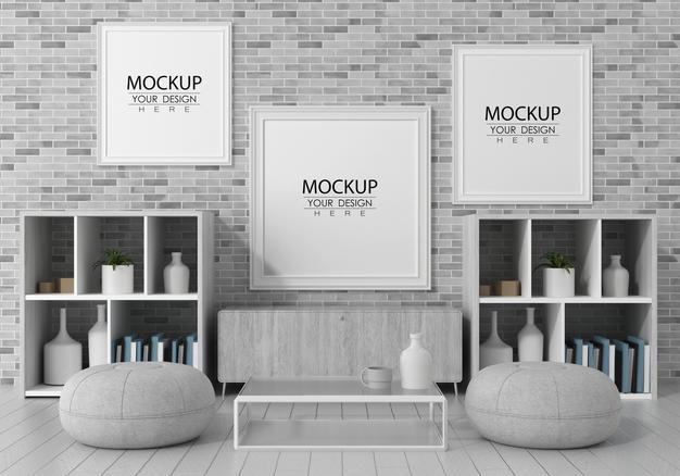 Free Poster Frame In Living Room Psd Mockup Psd