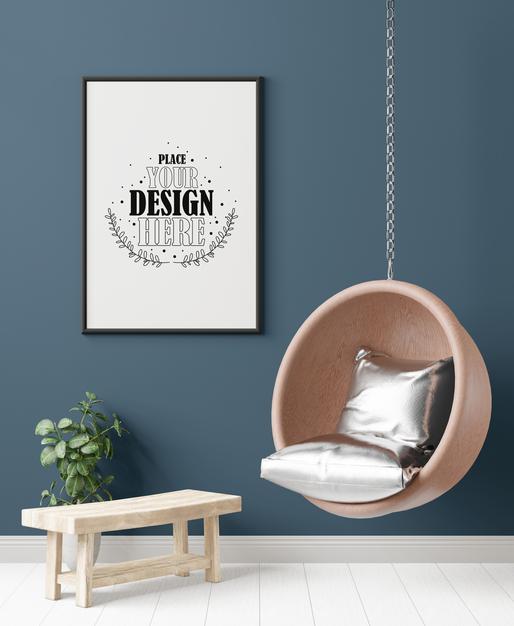 Free Poster Frame In Living Room Psd Mockup Psd