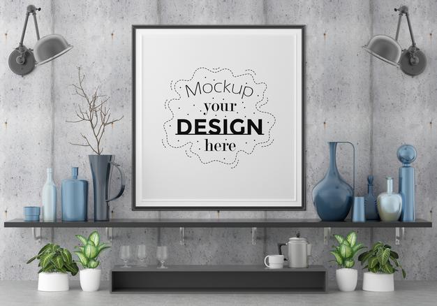 Free Poster Frame In Living Room Psd Mockup Psd