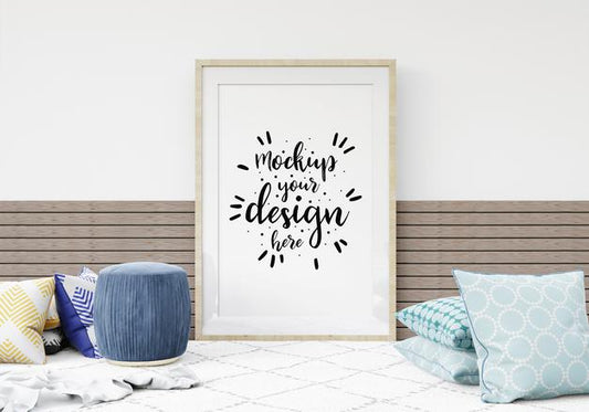 Free Poster Frame In Living Room Psd Mockup Psd