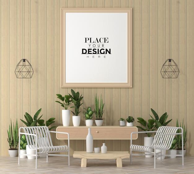 Free Poster Frame In Living Room Psd Mockup Psd