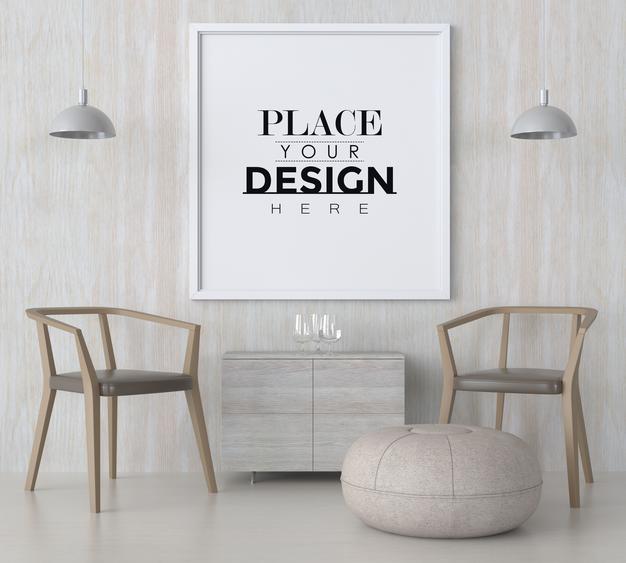 Free Poster Frame In Living Room Psd Mockup Psd