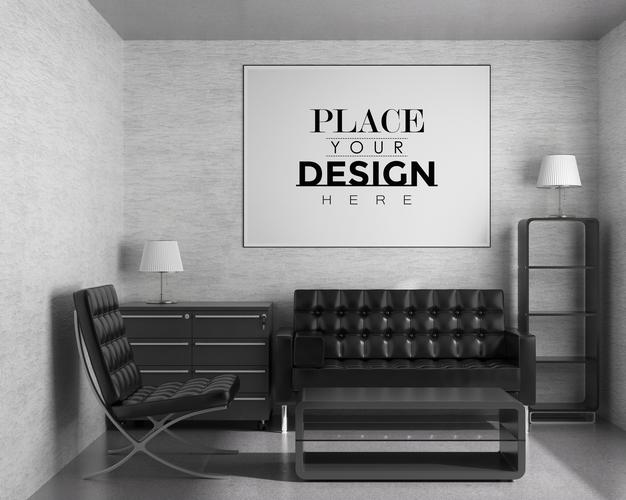 Free Poster Frame In Living Room Psd Mockup Psd