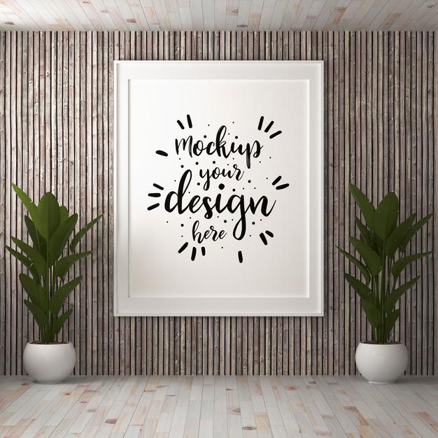 Free Poster Frame In Living Room Psd Mockup Psd