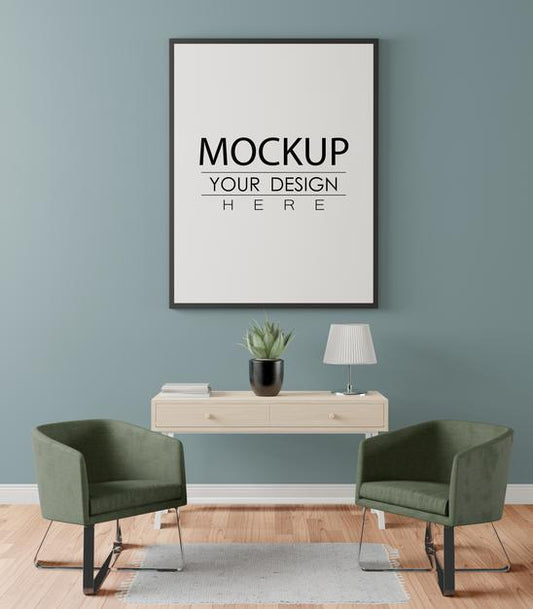 Free Poster Frame In Living Room Psd Mockup Psd