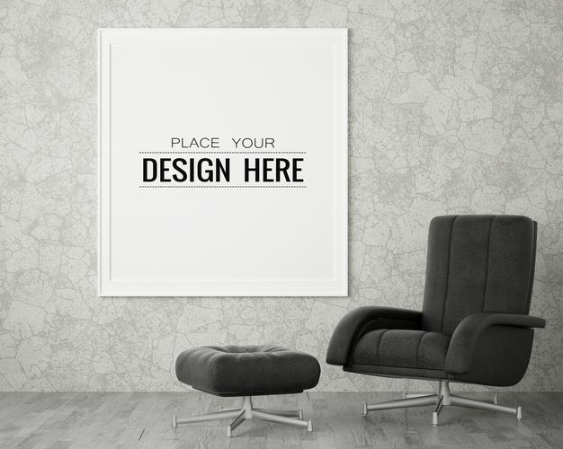 Free Poster Frame In Living Room Psd Mockup Psd