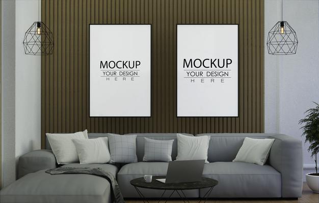 Free Poster Frame In Living Room Psd Mockup Psd