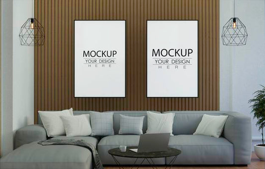 Free Poster Frame In Living Room Psd Mockup Psd