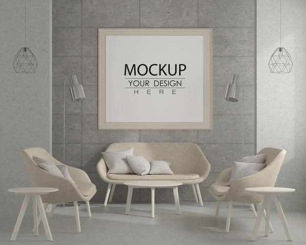 Free Poster Frame In Living Room Psd Mockup Psd