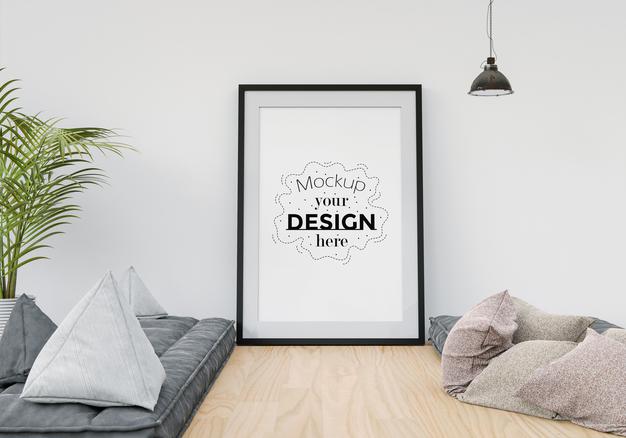 Free Poster Frame In Living Room Psd Mockup Psd