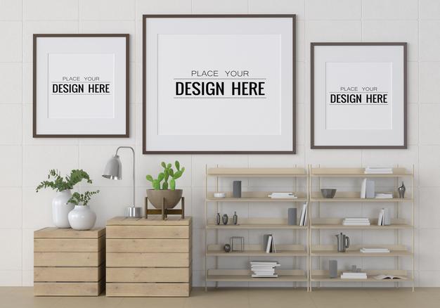 Free Poster Frame In Living Room Psd Mockup Psd