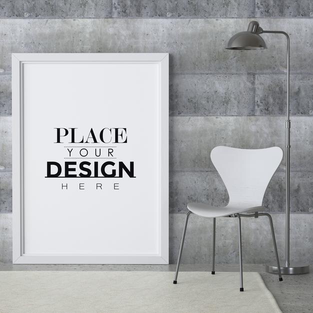 Free Poster Frame In Living Room Psd Mockup Psd