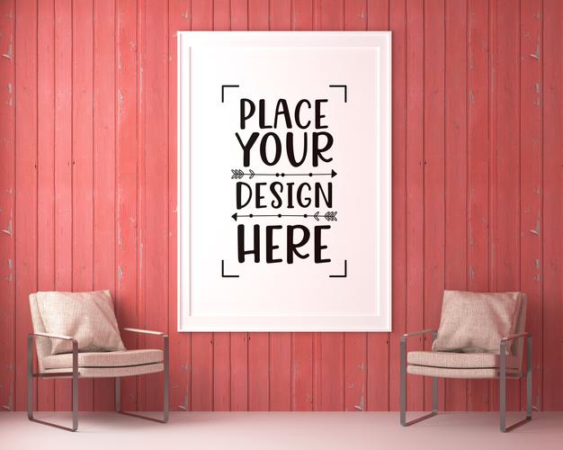 Free Poster Frame In Living Room Psd Mockup Psd