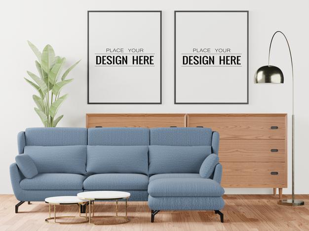 Free Poster Frame In Living Room Psd Mockup Psd