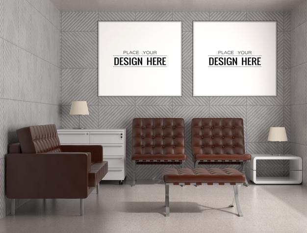 Free Poster Frame In Living Room Psd Mockup Psd