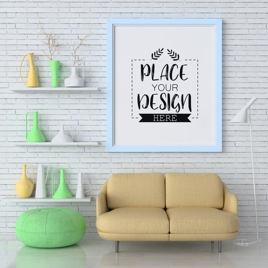 Free Poster Frame In Living Room Psd Mockup Psd