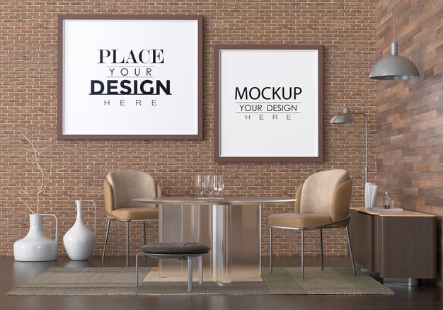 Free Poster Frame In Living Room Psd Mockup Psd