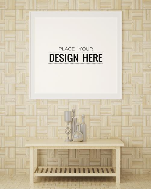 Free Poster Frame In Living Room Psd Mockup Psd