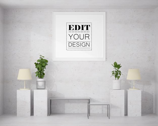 Free Poster Frame In Living Room Psd Mockup Psd