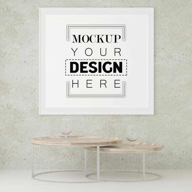 Free Poster Frame In Living Room Psd Mockup Psd