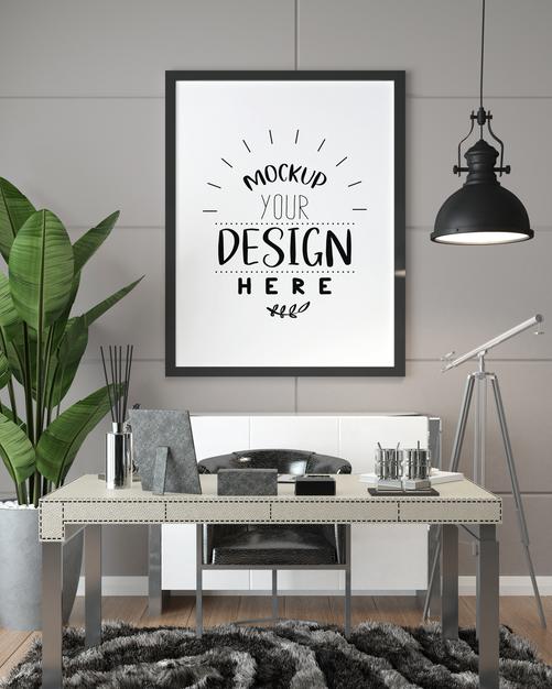 Free Poster Frame In Living Room Psd Mockup Psd