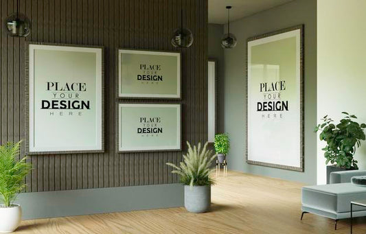 Free Poster Frame In Living Room Psd Mockup Psd