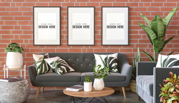 Free Poster Frame In Living Room Psd Mockup Psd