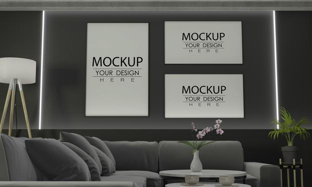 Free Poster Frame In Living Room Psd Mockup Psd