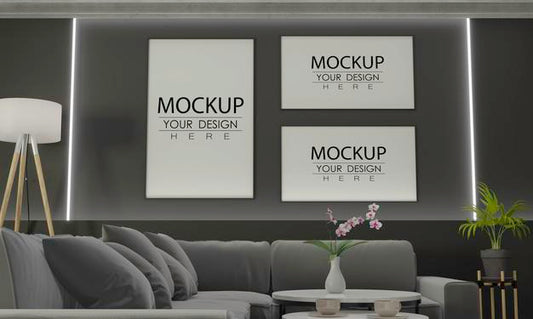 Free Poster Frame In Living Room Psd Mockup Psd