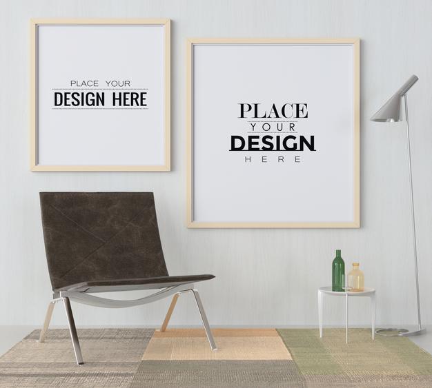 Free Poster Frame In Living Room Psd Mockup Psd