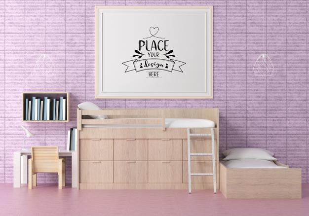 Free Poster Frame In Living Room Psd Mockup Psd