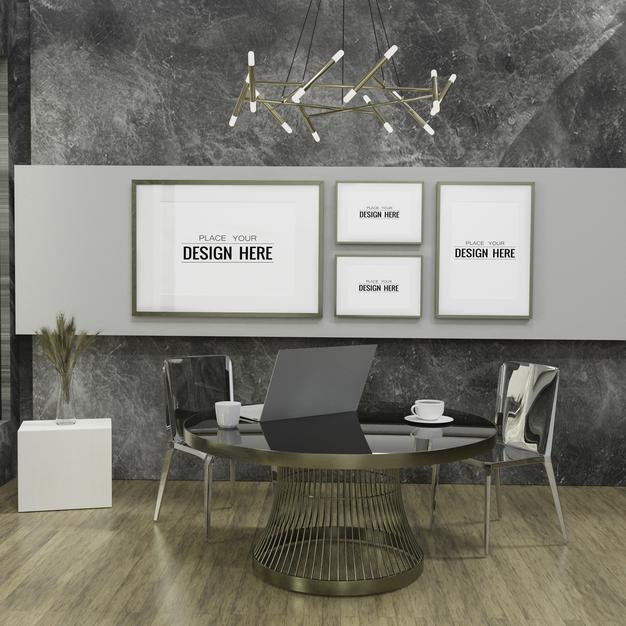 Free Poster Frame In Living Room Psd Mockup Psd