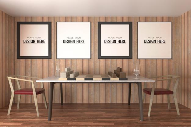 Free Poster Frame In Living Room Psd Mockup Psd