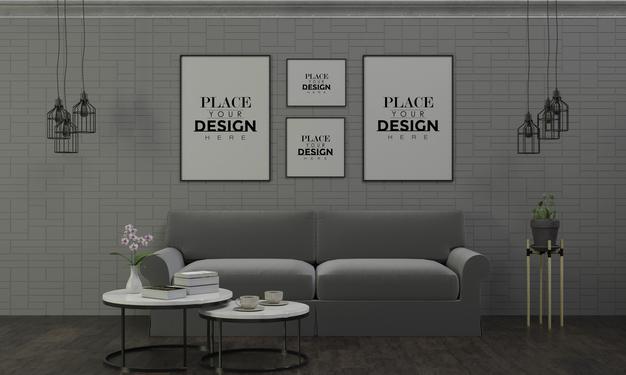 Free Poster Frame In Living Room Psd Mockup Psd