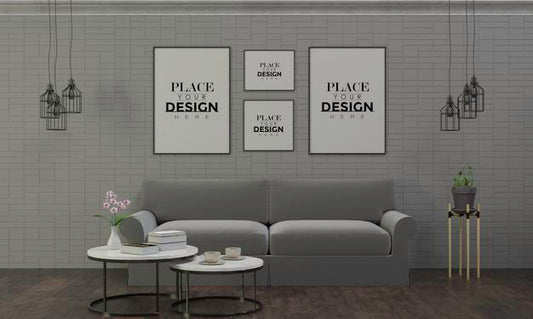 Free Poster Frame In Living Room Psd Mockup Psd